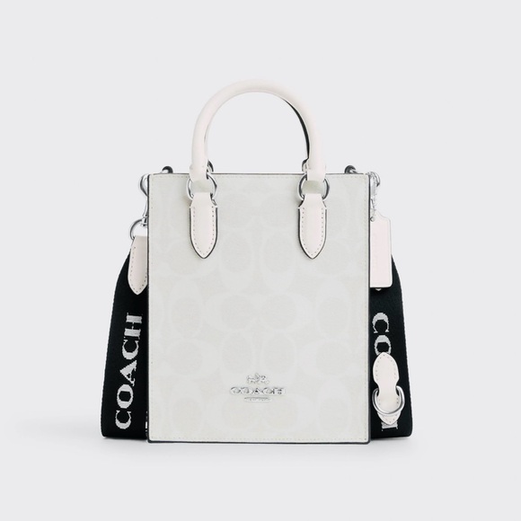 Coach Handbags - Coach North South Mini Tote in Glacier White with Black Strap NWT